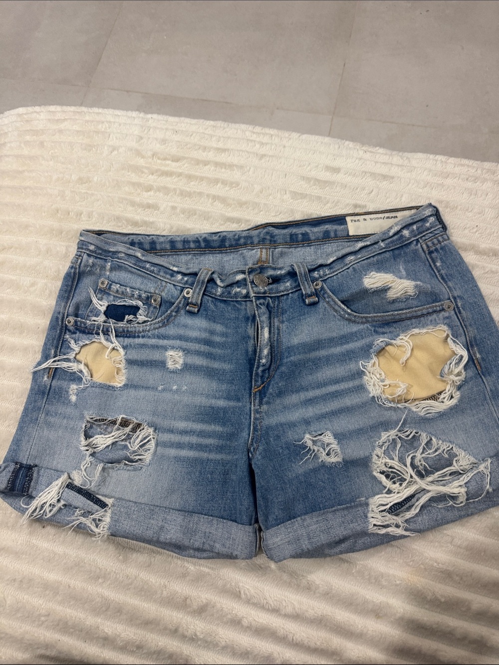 rag & bone Light Blue Distressed Denim Shorts